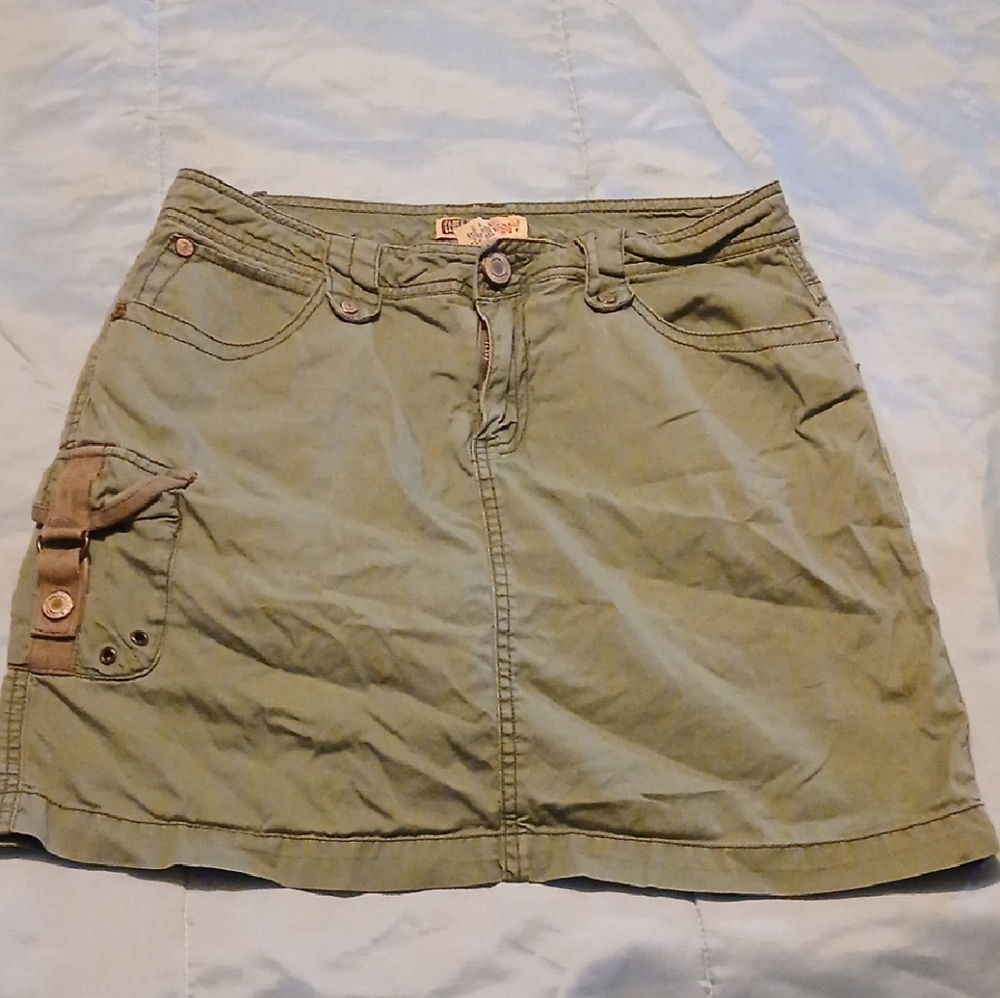 Faded Glory Tan Green Mini Cargo Skirt
